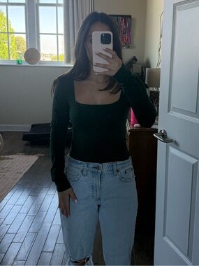 Zara Green Long Sleeve Square Neck Bodysuit